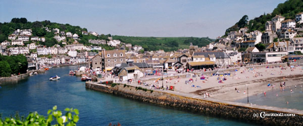 Looe beach harbour view